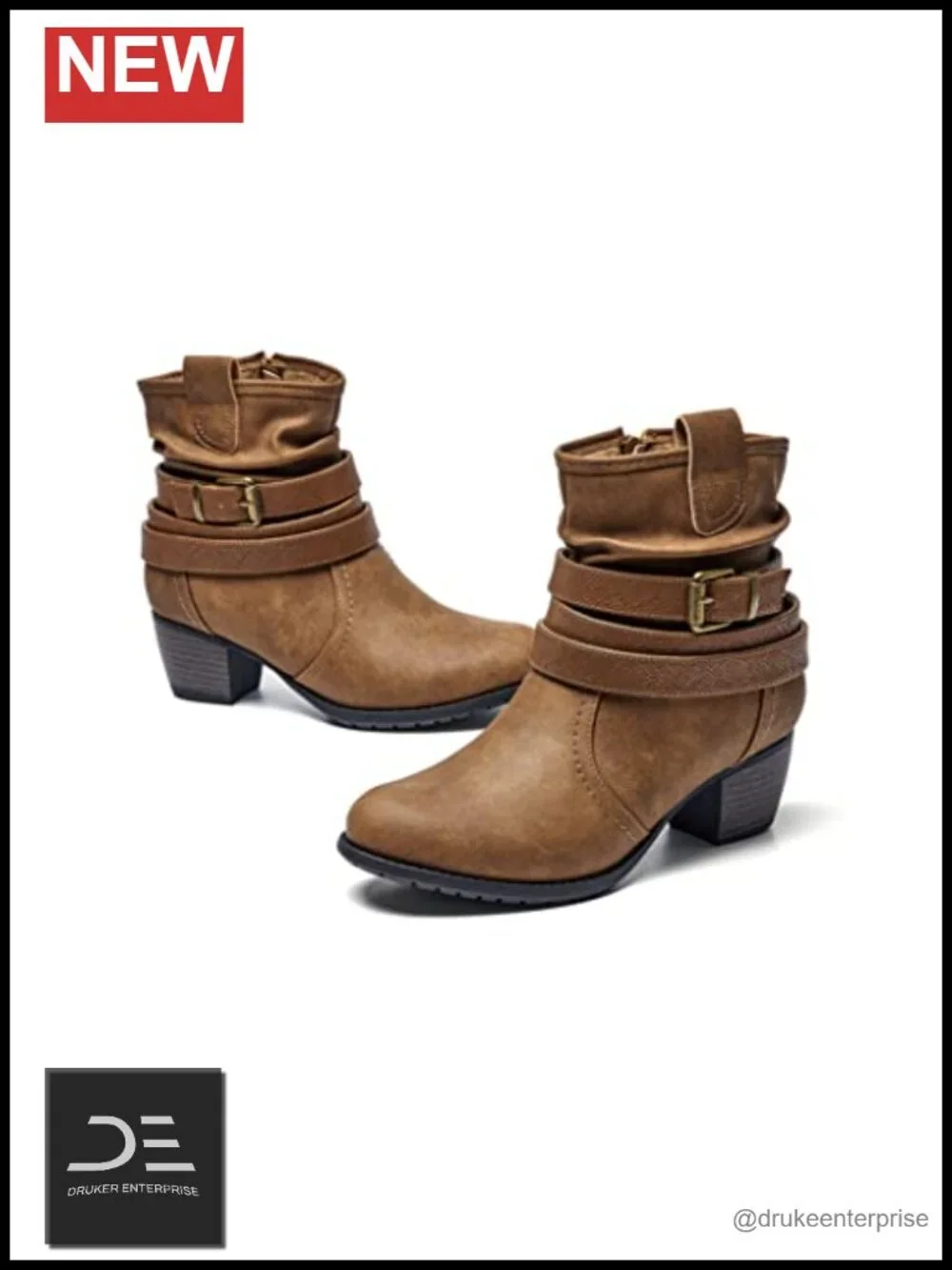 Women's Mid Calf Slouchy Dress Booties with Buckle Strap Side Zipper